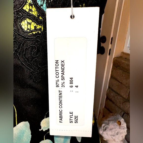 RICKIE FREEMAN for TERI JON Black Floral Print  Cotton Dress Black Lace 4 NWT - Picture 13 of 16